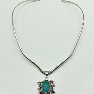 Floral Pattern Sterling Silver Turquoise Pendant image 4