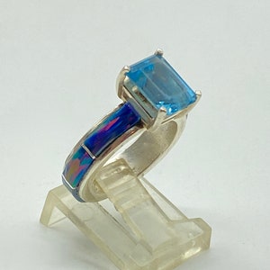 Handcrafted Topaz Peacock Opal Tapered Band Ring Size 5 1/2 image 8