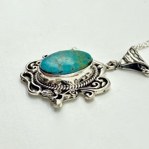 Floral Pattern Sterling Silver Turquoise Pendant image 3