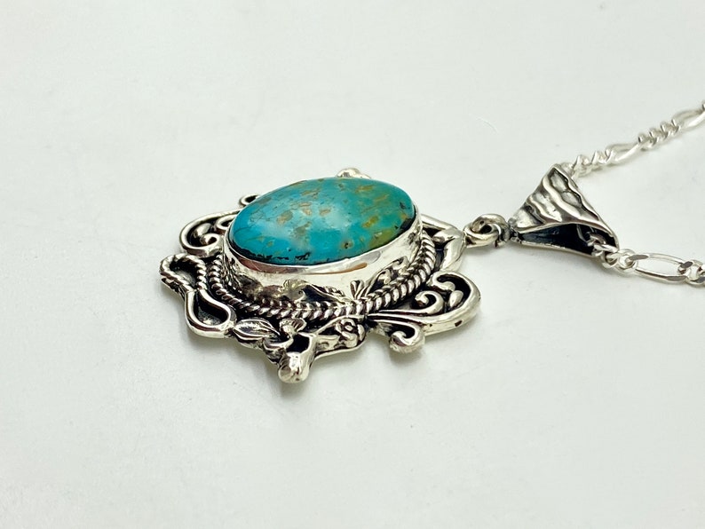 Floral Pattern Sterling Silver Turquoise Pendant image 3