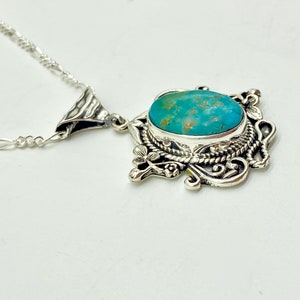 Floral Pattern Sterling Silver Turquoise Pendant image 2