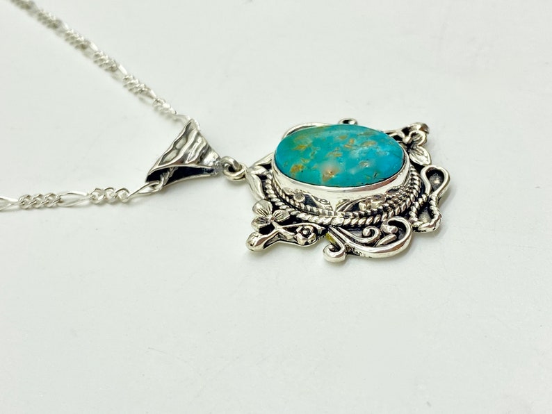 Floral Pattern Sterling Silver Turquoise Pendant image 2