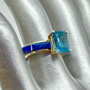 Handcrafted Topaz Peacock Opal Tapered Band Ring Size 5 1/2 image 4