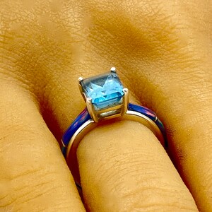 Handcrafted Topaz Peacock Opal Tapered Band Ring Size 5 1/2 image 2