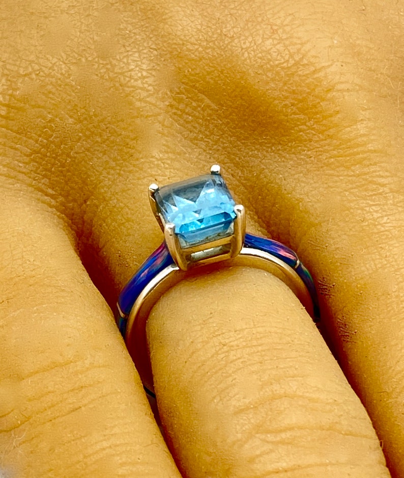 Handcrafted Topaz Peacock Opal Tapered Band Ring Size 5 1/2 image 2