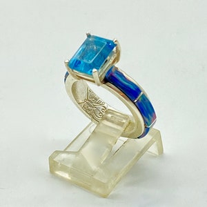 Handcrafted Topaz Peacock Opal Tapered Band Ring Size 5 1/2 image 7