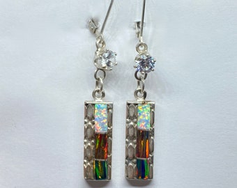 Dangle Multi-colored Opal drop sterling silver earrings with lever back