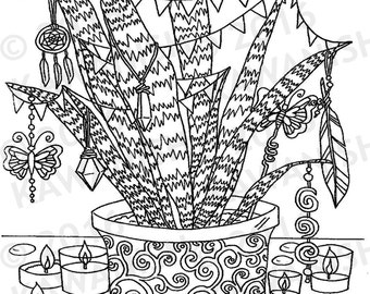 love hippie party plant adult coloring page gift wall art zentangle