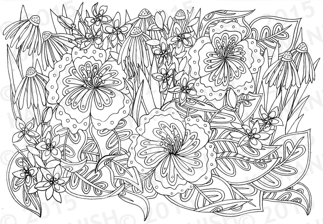 Floral Flowers Coloring Page Gift Wall Art Line Drawing - Etsy