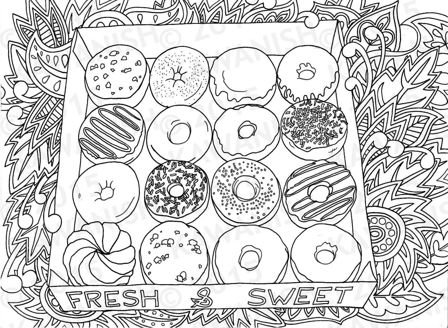 donuts doughnuts adult coloring page gift wall art | Etsy