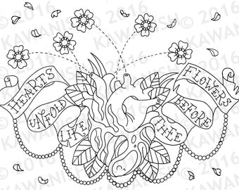 Ode an die Freude Hymne Herz Blumen floral Erwachsene Malseite Geschenk Wandkunst Zentangle Strichzeichnung Ermutigung