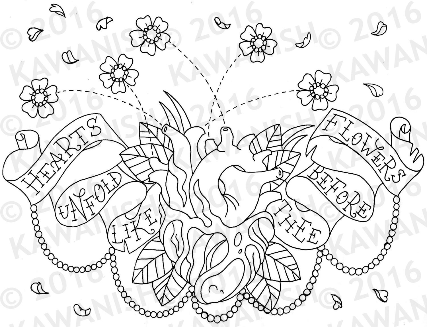 Ode to Joy Hymn Heart Flowers Floral Adult Coloring Page Gift