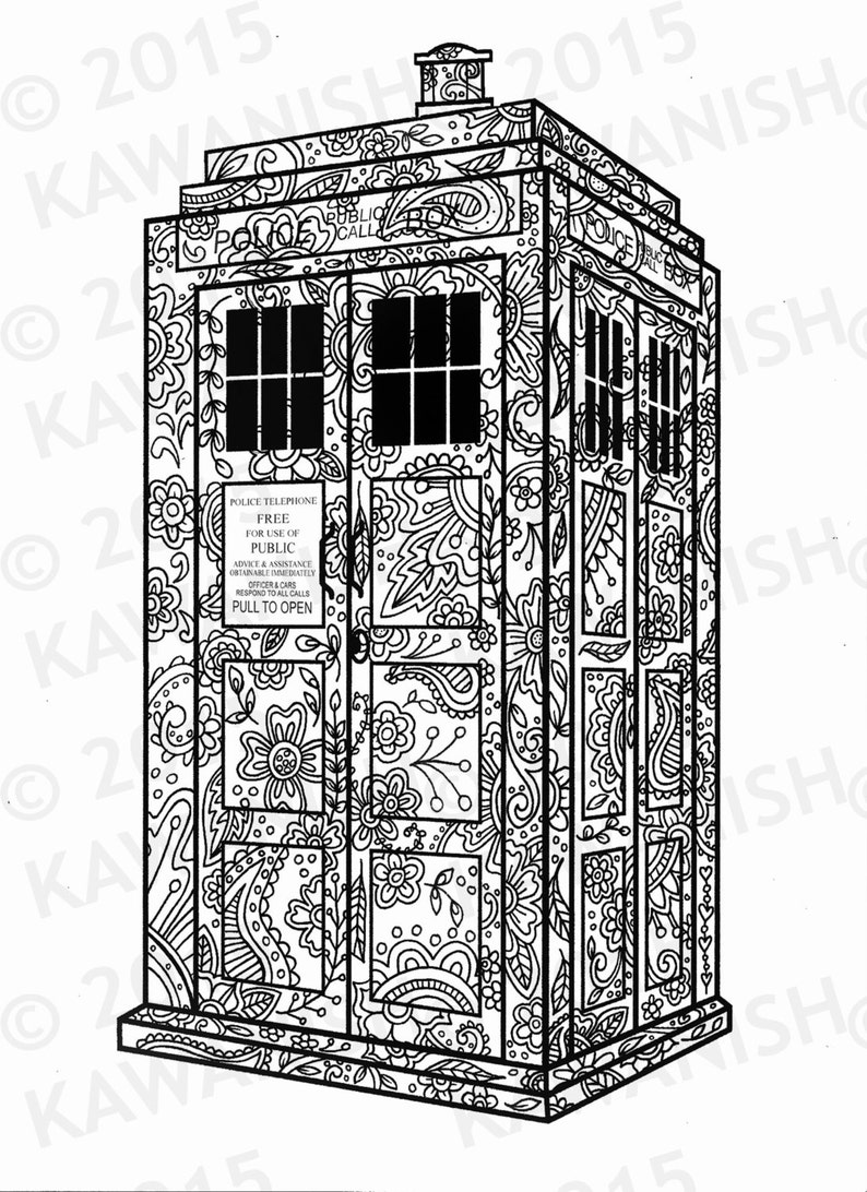 TARDIS Dr. Who adult coloring page | Etsy