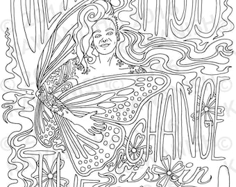 Metamorphosis  change is in the air adult coloring page wall art gift