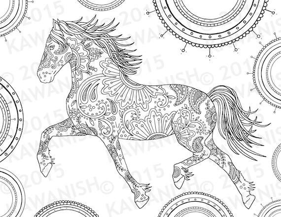 Download Horse adult coloring page gift wall art mandala zentangle | Etsy