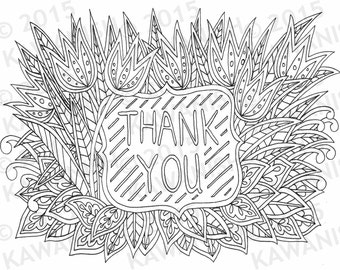 thank you floral flower zentangle adult coloring page gift wall art line drawing