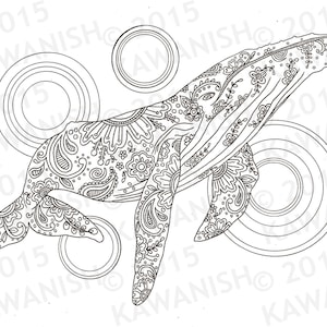 whale adult coloring page gift wall art zentangle