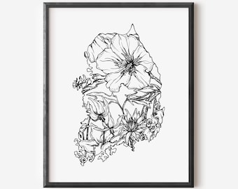 South Korea Floral Art Print