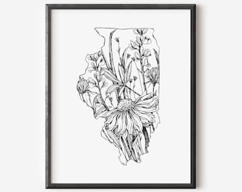Illinois Floral Art Print