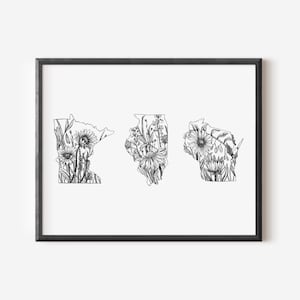 Customizable Map Print of Three States or Countries (Digital Download)