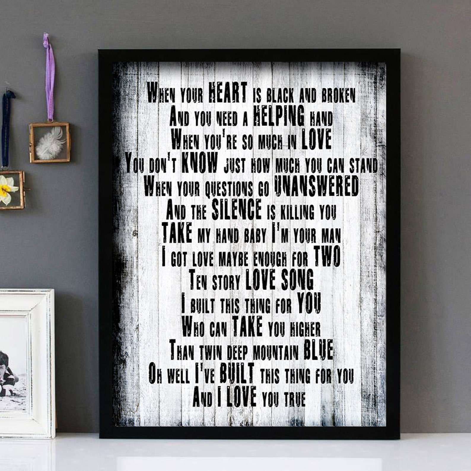 Buy Any Song Lyrics as Framed Wall Art Ideal for Wedding First Dance Lyrics, Anniversaries Etc