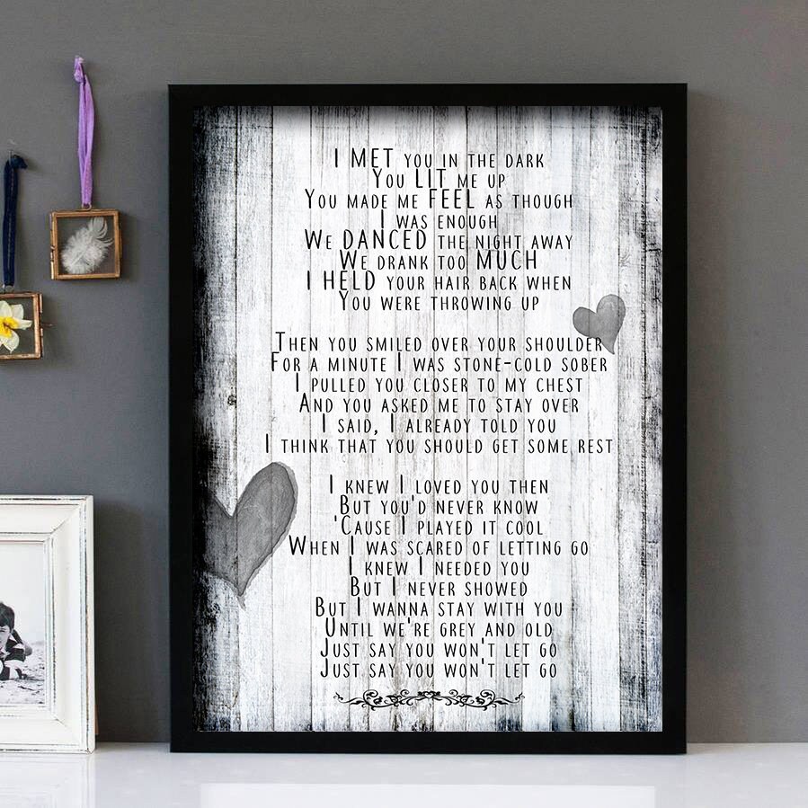 Buy Any Song Lyrics as Framed Wall Art Ideal for Wedding First Dance