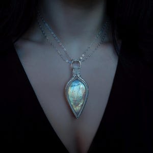 Moonstone Necklace - Elven Jewelry - Wire Wrapped Necklace - Sterling Silver Gemstone Necklace - Crystal Necklace - Crown Chakra Necklace