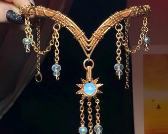 Gargantilla de la Diosa del Sol - Gargantilla élfica envuelta en alambre de cobre