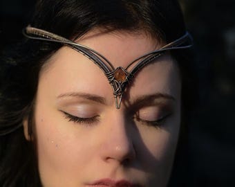 Wire Wrapped Sunstone Tiara - Sterling Silver Elven Crown