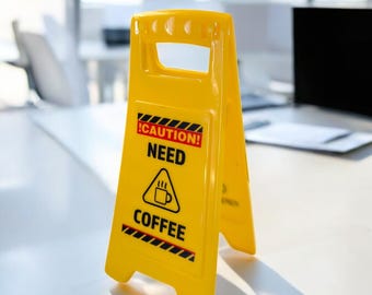 Miniature 'Need Coffee' Caution Sign: Funny Desk Decor