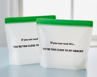 Funny Reusable Snack Bags (Set of 3) • EVA Zip Pouches • “You’re Too Close To My Snacks” • Gift for Coworkers • Office Humor • Hand-Wash