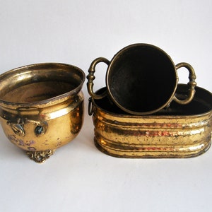 3 containers / pots / flower pots / planters - brass / brass and cooper, vintage / garden and home decor / plant holder /gold metal / boho