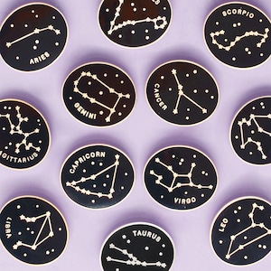 Zodiac Pin Constellation Enamel Pin Hard Enamel Pin Zodiac Sign Badge Pins Flair Birthday Pin Badge Celestial Gift Pin Badge image 1