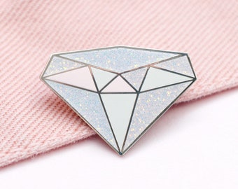 Diamond Birthstone Pin - April Birthday - Gemstone Pin - Hard Enamel Pin - Pins - Birthday Token Gift - Pin Badge