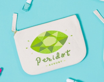 Peridot Birthstone - Canvas Pouch - Birthday Gift for Her - Enamel Pin Set - Birthstones Pouch - Alphabet Bags