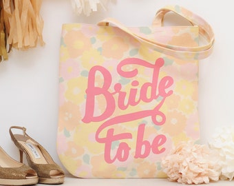 Bride Floral Canvas Bag - Bridal Handbag - Bride Shoulder Bag - Wedding Floral Tote Bag - Bride Canvas Floral Bag - bachelorette party