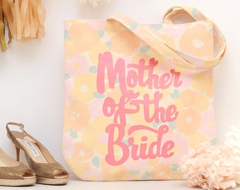 Mother of the Bride Floral Canvas Bag - Gift for mum - Flower Shoulder Bag - Wedding tote - bachelorette party - Canvas tote bag