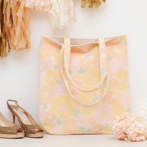 Floral Canvas Bag Floral Handbag Shoulder Bag Floral Tote Bag Flower Design Plain Canvas Floral Bag Alphabet Bags image 1