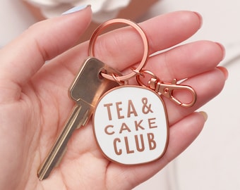 Tea & Cake Club Enamel Keyring - Keychain - Key Ring - Enamel Charm - Enamel Key Chain - Gift for Tea Lover - Gift for Cake Lover