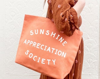 Sunshine Appreciation Society Canvas Bag - Peach Canvas Tote Bag - Beach Canvas Bag - Holiday Bag - Canvas Shopper - Tote Bag