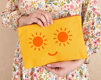 Sunshine Eyes Canvas Pouch - Yellow Pouch - Canvas Makeup Bag - Canvas Zip Pouch - Zipper Pouch - Clutch Bag - Toiletry Bag - Holiday Pouch