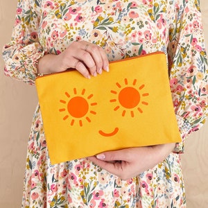 Sunshine Eyes Canvas Pouch Yellow Pouch Canvas Makeup Bag Canvas Zip Pouch Zipper Pouch Clutch Bag Toiletry Bag Holiday Pouch image 1