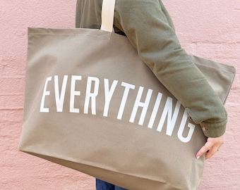 Extra Large Stone Canvas Tote Bag | Everything Really Big Bag | Oversized Shopper | Weekender & Grocery Bag | Thoughtful Gift for Her