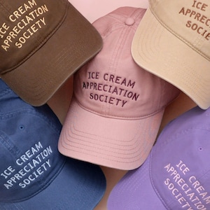 Ice Cream Appreciation Society Cotton Baseball Cap | Embroidered Dad Hat | Ice Cream Lover Gift image 1