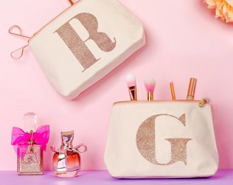 Personalised Makeup Bag - Valentine Makeup Bag - Alphabet Cosmetics Bag - Gift for Her - Rose Gold Initial Makeup Bag - Initial Makeup Bag