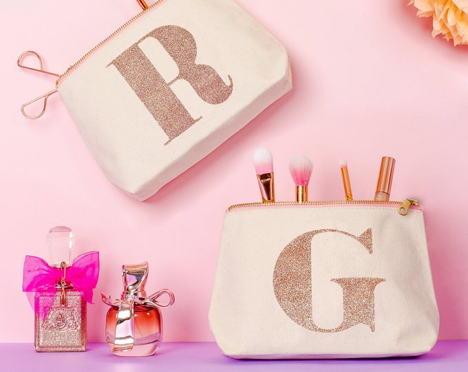 Personalised Initial Makeup Bag | Alphabet Cosmetics Pouch | Valentine’s Gift for Her