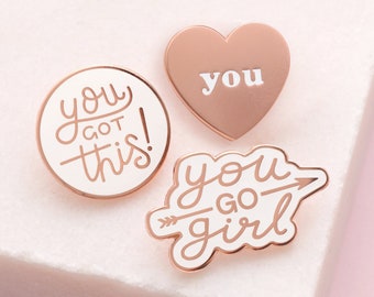 Set of 3 Enamel Pins - Positive Pins - Fun Pin Badges - You Got This - Hard Enamel Pin - Enamel Pin - Slogan Pins - Flair - Motivational Pin