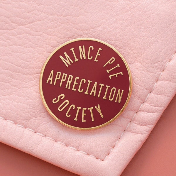 Mince Pie Appreciation Society Pin - Hard Enamel Pin - Christmas Pin - Gift for Xmas - Flair - Stocking Filler - Lapel Pin - Burgundy Pin
