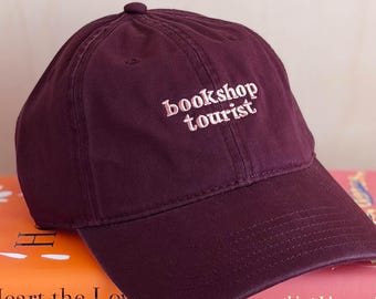 Bookshop Tourist Cotton Baseball Cap | Burgundy Embroidered Dad Hat | Book Lover Gift