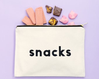 Bolsa de lona Snacks - Bolsa de lona con eslogan - Estuche de lápiz con cremallera - Bolsa de lona Snacks - Bolsas de alfabeto